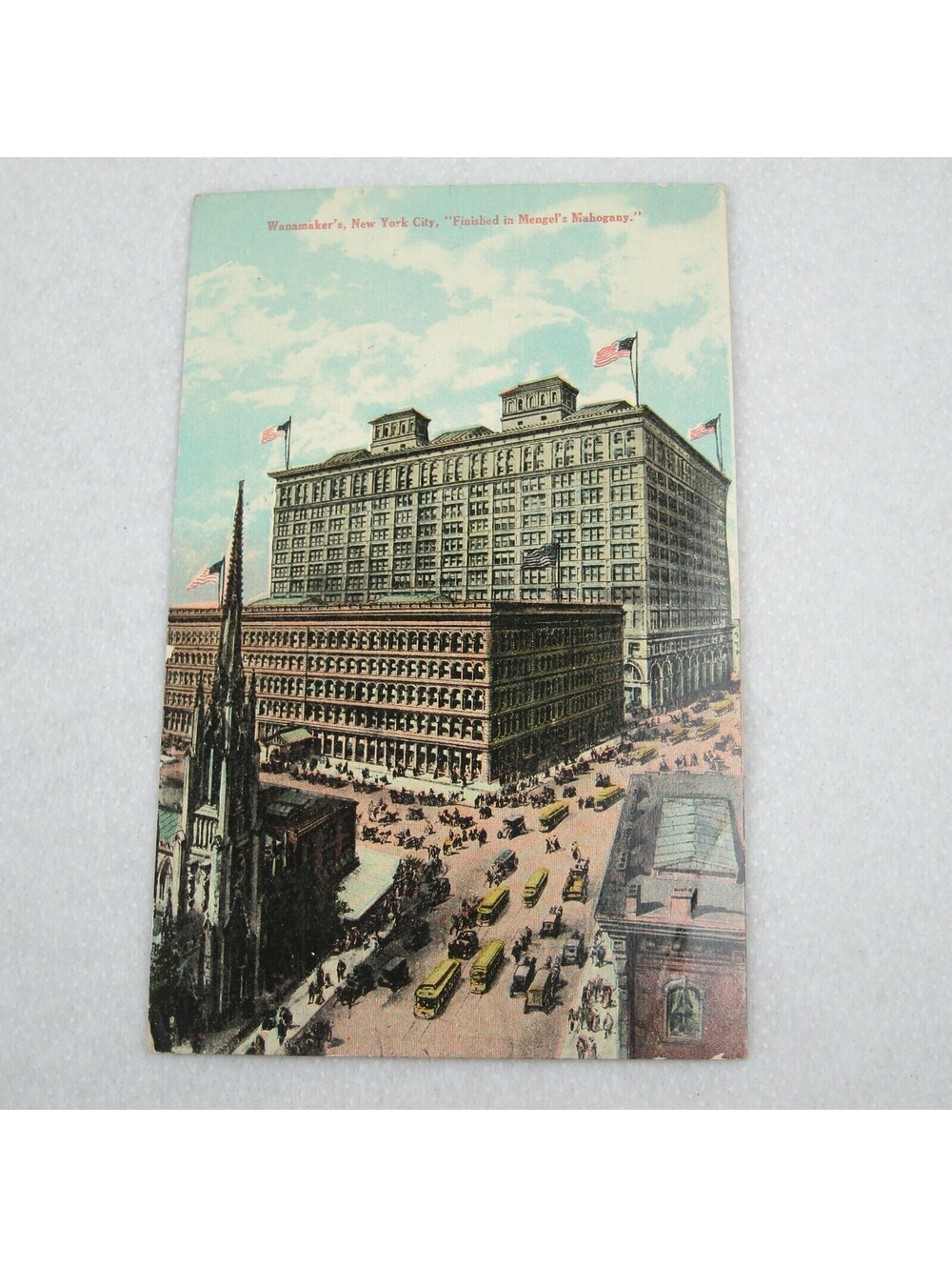 Postcard New York City Wanamakers & Grace Church Advertising Antique 1910 RARE